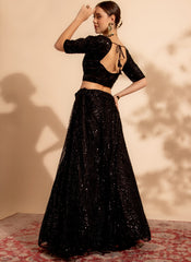 Designer Black Sequins Embroidery Net Lehenga Choli