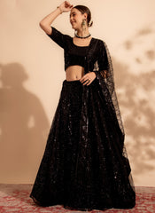 Designer Black Sequins Embroidery Net Lehenga Choli