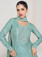 Teal Blue Sequence Embroidery Wedding Anarkali Suit