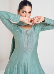 Teal Blue Sequence Embroidery Wedding Anarkali Suit