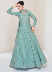 Teal Blue Sequence Embroidery Wedding Anarkali Suit