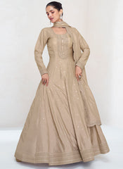 Beige Sequence Embroidery Wedding Anarkali Suit