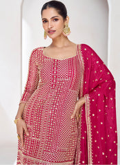 Magenta Pink Sequence Embroidery Sharara Style Suit