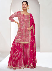 Magenta Pink Sequence Embroidery Sharara Style Suit