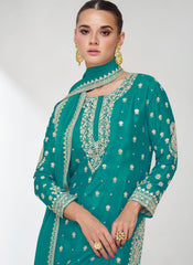 Turquoise Sequence Embroidery Gharara Style Suit