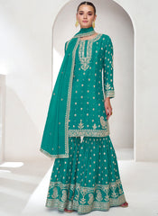 Turquoise Sequence Embroidery Gharara Style Suit