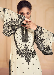 White-Black Thread Embroidery Georgette Pakistani Style Suit