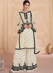 White-Black Thread Embroidery Georgette Pakistani Style Suit