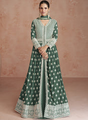 Serene Green Embroidered Anarkali Lehenga Style Suit - nirshaa