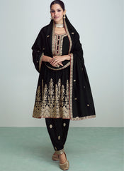 Bold Black Embroidered Premium Silk Anarkali Suit