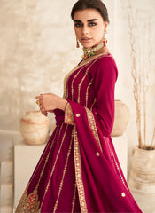 Rani-Magenta party wear Silk Short Anarkali Style Suit