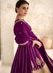 Purple party wear Silk Short Anarkali Style Suit
