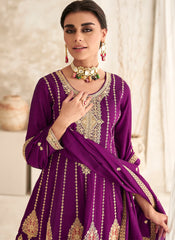 Purple party wear Silk Short Anarkali Style Suit