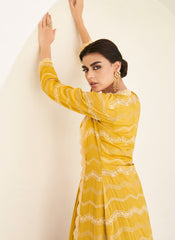 Yellow Embroidered Chinon Silk Jacket Style Anarkali Suit