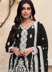 Black Embroidered Premium Silk Pakistani Style Suit