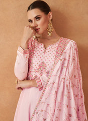 Baby Pink Embroidered Silk Anarkali Suit