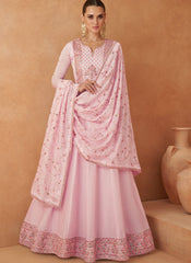 Baby Pink Embroidered Silk Anarkali Suit