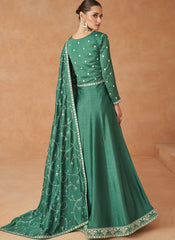 Rama Green Embroidered Silk Anarkali Suit