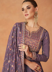 Purple Embroidered Silk Anarkali Suit