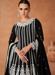 Black Premium Silk Anarkali Palazzo Style Suit