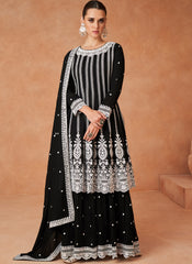 Black Premium Silk Anarkali Palazzo Style Suit