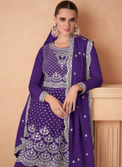 Violet Embroidered Ready to Wear Premium Chinon Silk Suit