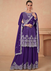 Violet Embroidered Ready to Wear Premium Chinon Silk Suit