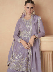 Dusty Purple Embroidered Premium Chinon Sharara Style Suit