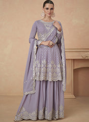 Dusty Purple Embroidered Premium Chinon Sharara Style Suit