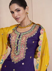 Purple and Multicolor Premium Silk Lehenga Style Suit