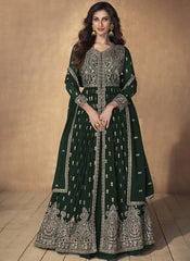 Green Embroidered Georgette Lehenga Style Suit