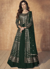 Dark Green Ready to Wear Sequence Embroidered Lehenga Style Suit