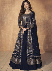 Navy Blue Ready to Wear Sequence Embroidered Lehenga Style Suit