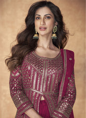 Pinkish Maroon Ready to Wear Sequence Embroidered Lehenga Style Suit