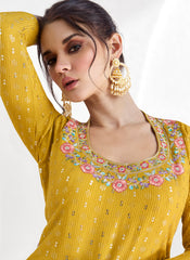 Yellow Multi Sequence Embroidery Designer Georgette Lehenga Kurti