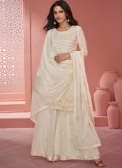 White Ready to Wear Georgette Palazzo Style Suit