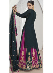 Jade Black Party Wear Chinon Silk Lehenga Style Suit