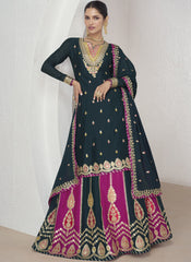 Jade Black Party Wear Chinon Silk Lehenga Style Suit