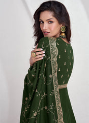 Mehendi Green Embroidery Silk Wedding Anarkali Suit