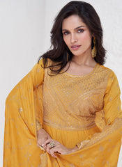 Yellow Embroidery Silk Wedding Anarkali Suit