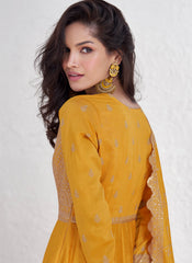 Yellow Embroidery Silk Wedding Anarkali Suit
