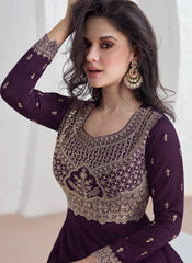 Purple Embroidery Silk Wedding Anarkali Suit
