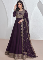 Purple Embroidery Silk Wedding Anarkali Suit