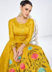 Mustard Yellow Ready to Wear Premium Silk Anarkali Style Suit