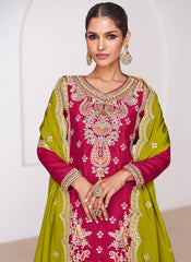 Rani, Purple amd Lime Sequence Embroidery Palazzo Suit