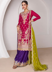 Rani, Purple amd Lime Sequence Embroidery Palazzo Suit