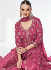 Pink Thread Embroidery Palazzo Suit