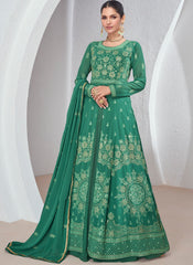 Rama Green Multi Embroidery Lehenga Style Suit