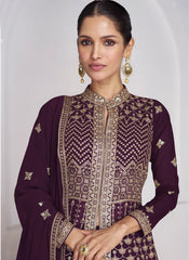 Purple And Gold Embroidered Anarkali Lehenga Style Suit