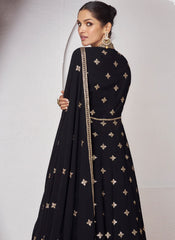 Black And Gold Embroidered Anarkali Lehenga Style Suit